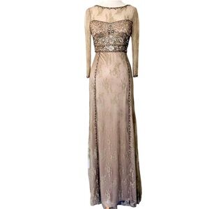 Sue Wong Gown NWT Embellished Long Sleeve Evening Dress Champagne Size 6